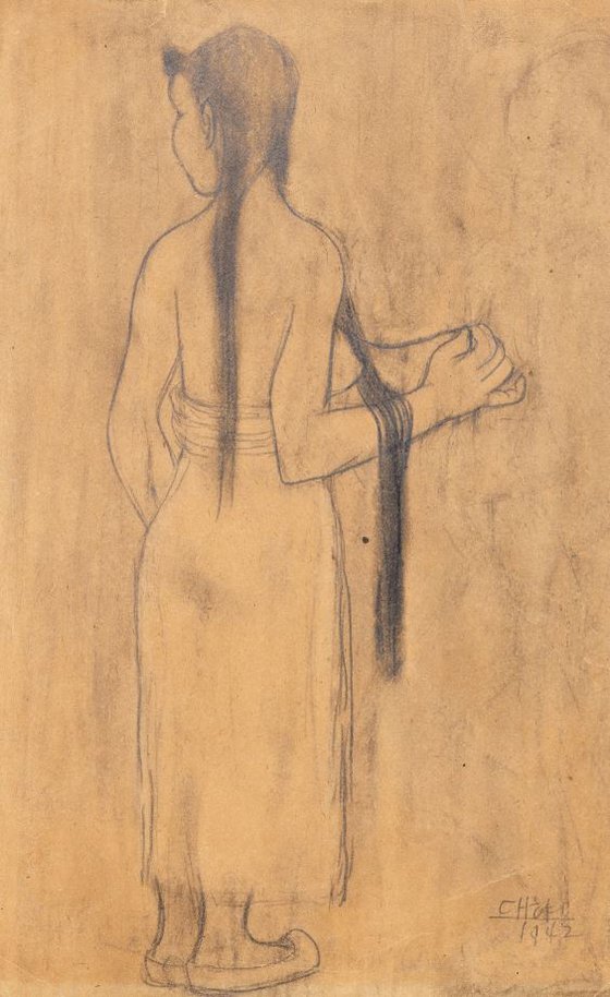 이중섭, 여인, 1942, 종이에 연필, 41,2x23.6cm. 이건희컬렉션. 아내 마사코 여사를 그린 것으로 알려져 있다. [사진 국립현대미술관]